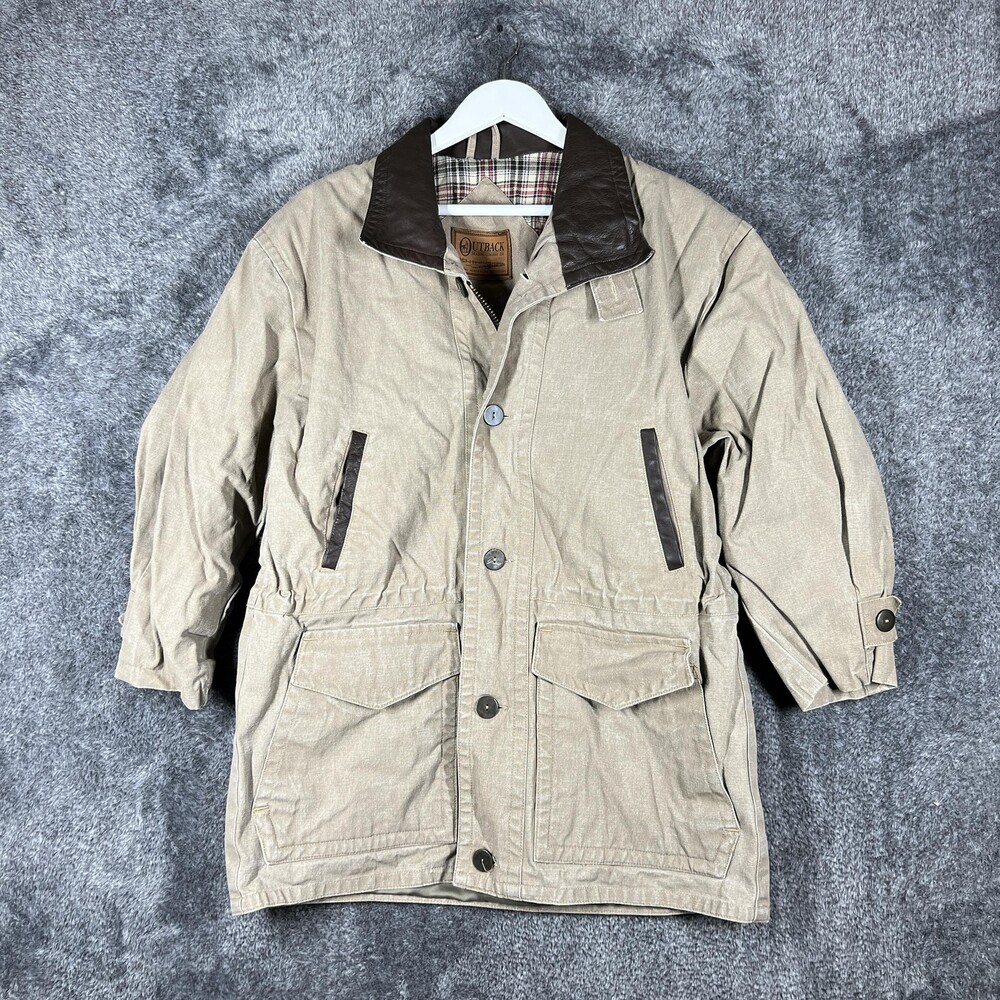 Outback Trading Company Coat Mens 42 Beige Military Lined Collared Canvas